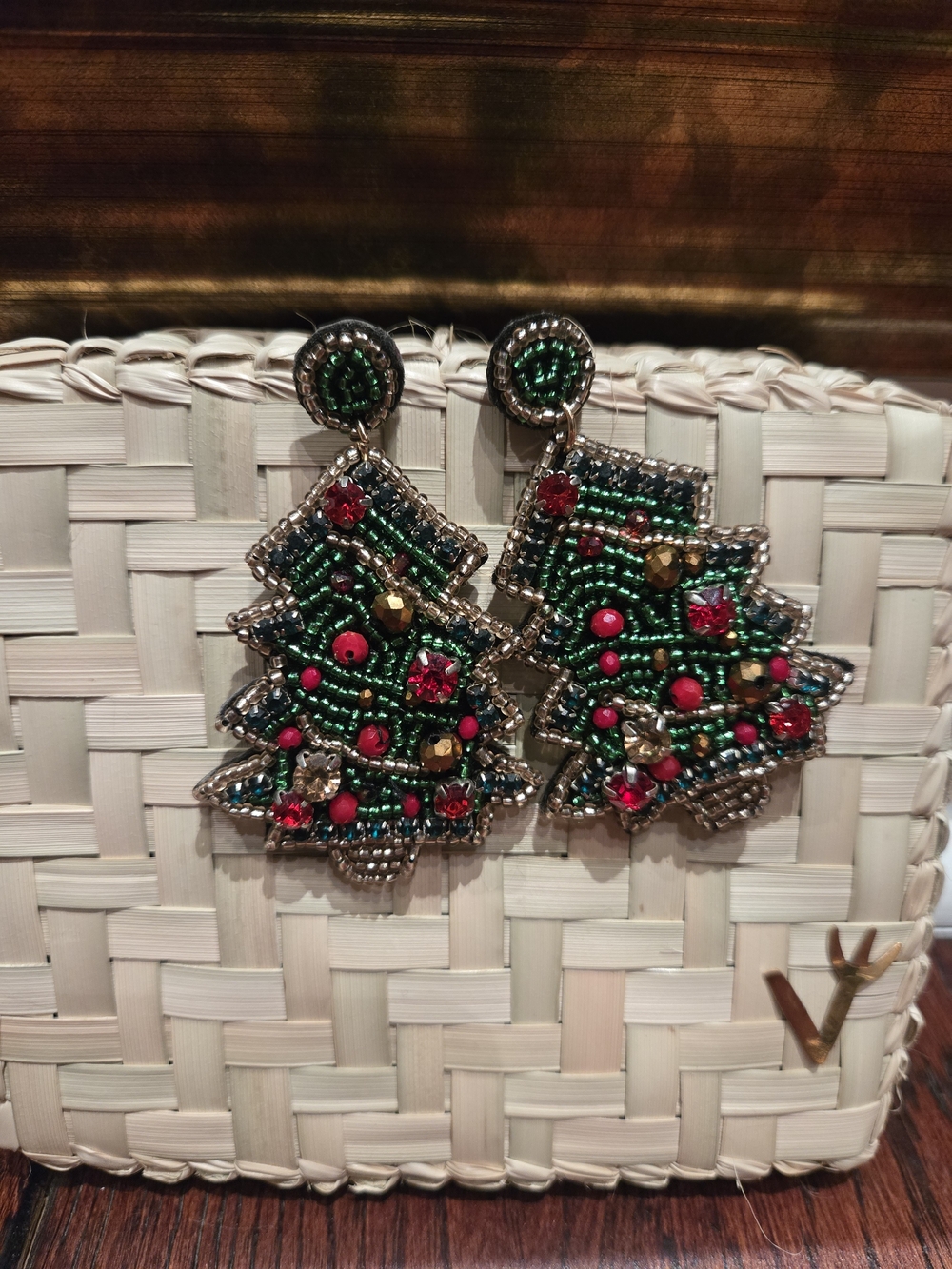 Whimsical Beaded Christmas Tree Statement Earrings Festive Holiday Drop Dangles